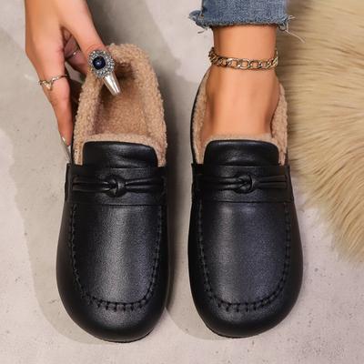Moda Invierno Mujer Zapatos de Piel Cálidos de Caña Baja Pieles Planos Mocasines Esponjosos para Casa Zapatos de Algodón Femeninos Casuales Cómodos de Felpa