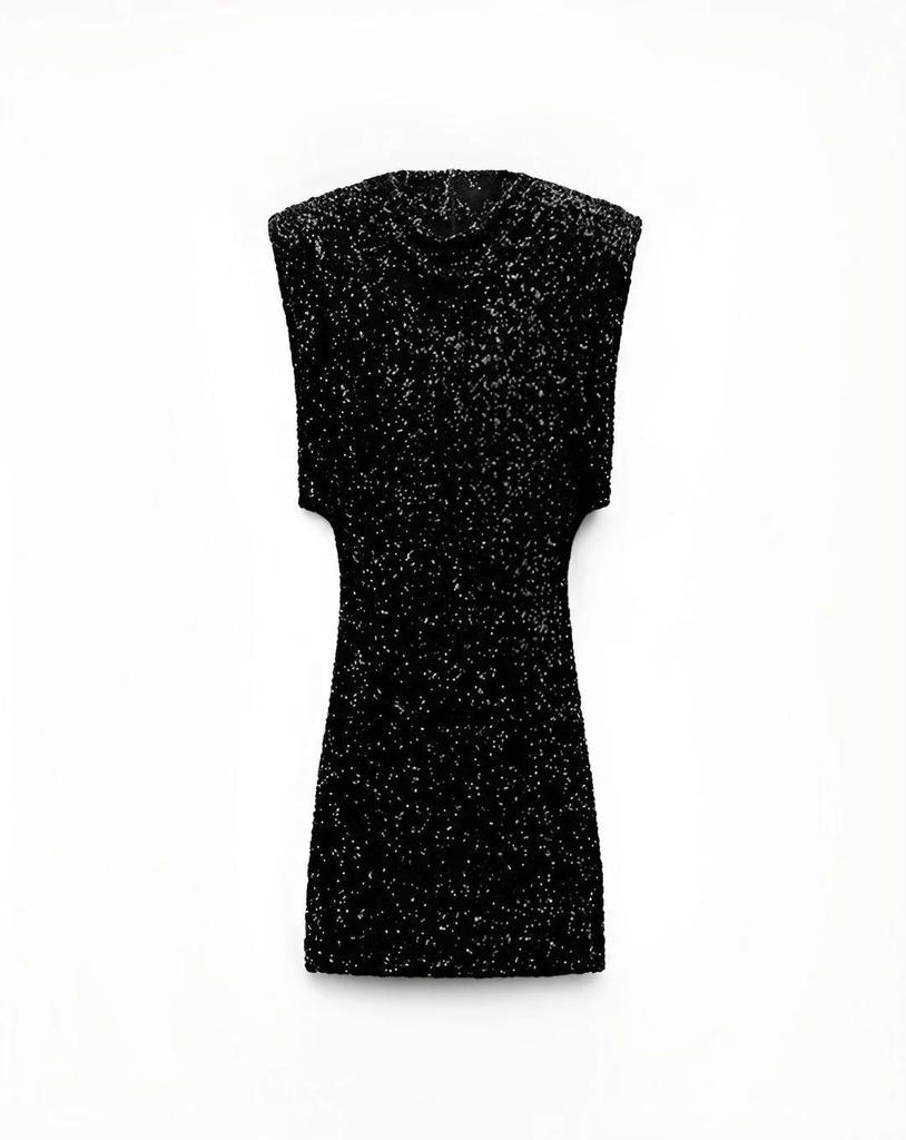2026 Elegant European & American Sequin Sleeveless Shoulder Pad Slim-fit Hip-Hugging Dress