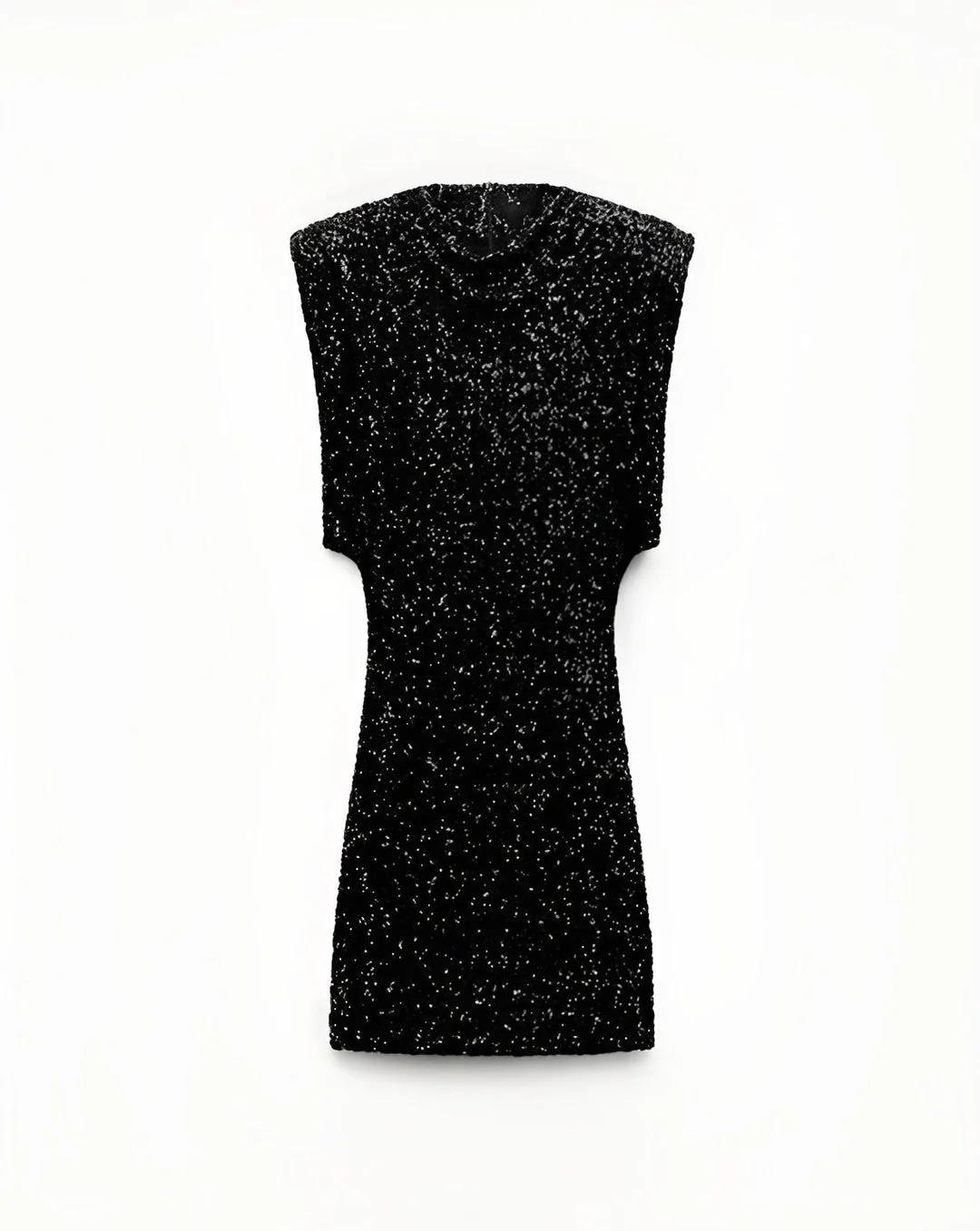 

2026 Elegant European & American Sequin Sleeveless Shoulder Pad Slim-fit Hip-Hugging Dress M