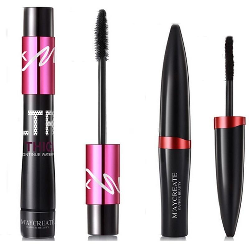 Black Mascara Waterproof Silk Fiber Volume Double Effect Long Lasting Lengthening Curling Eyes Makeup