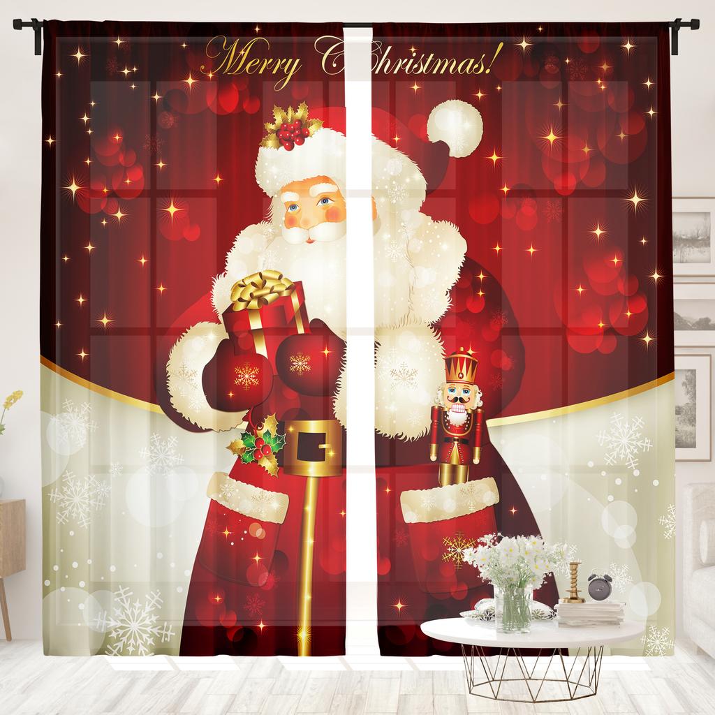 2 Stück, Fröhliche Weihnachten Weihnachtsmann Schneeflocken Vorhänge -30% Verdunkelung - geeignet für Wohnzimmer, Schlafzimmer, Küche, Heimdeko