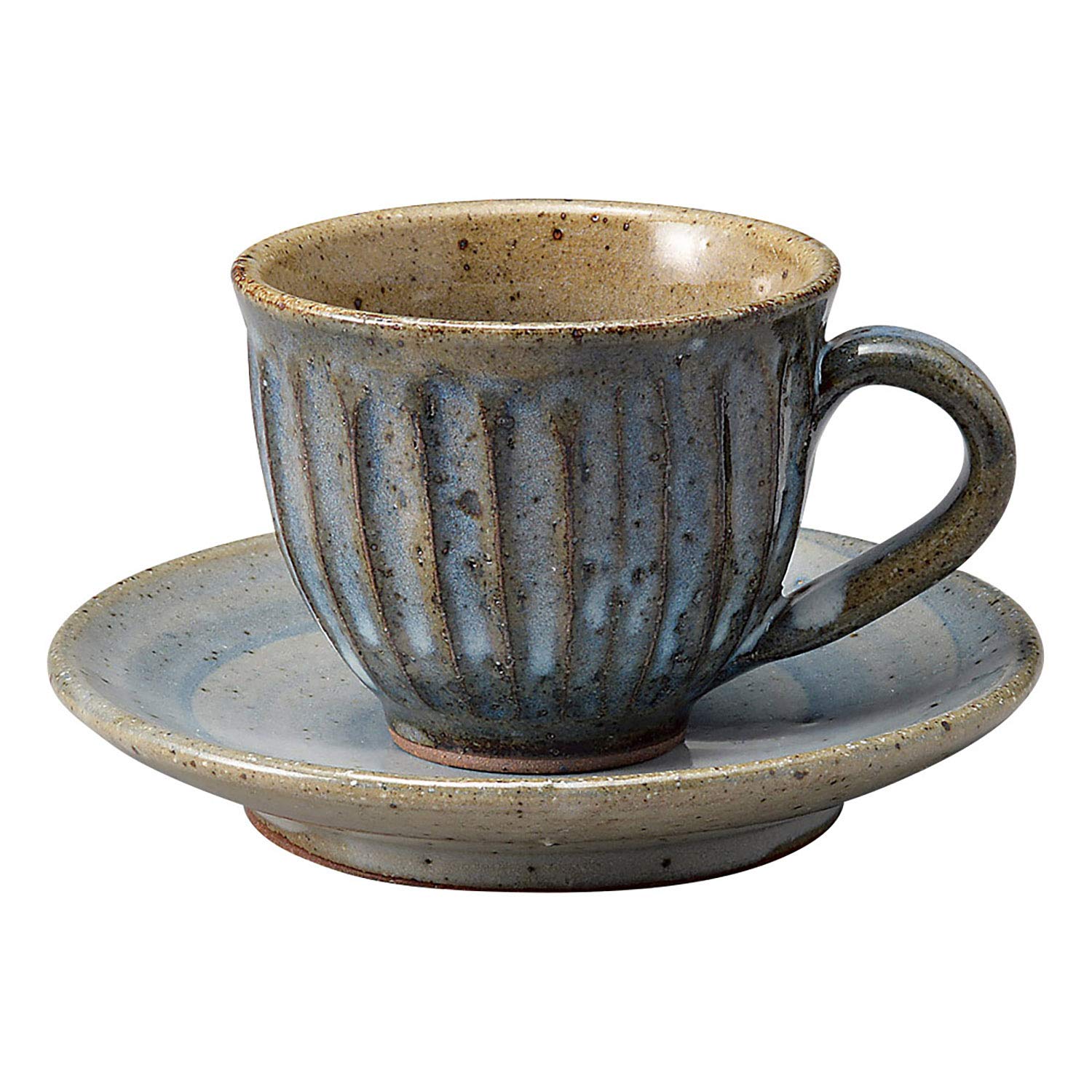 

Marui Seito Shigaraki Ware Hechimon Coffee Cup and Saucer, Blue Hagi Carving, Round, Approx. 180ml Capacity, Ceramic, Made in Japan, MR-3-3265