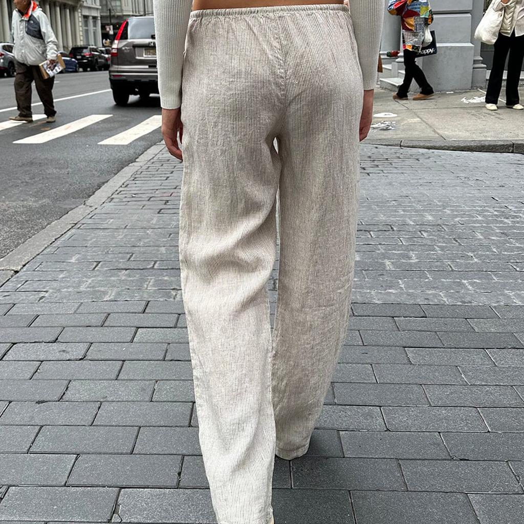 Women's Stripe Print Pants Drawstring Low Rise Straight Leg Trousers Sleep Bottoms