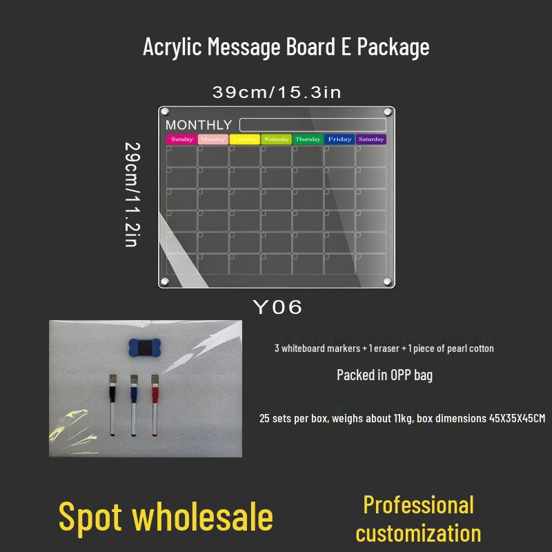 Custom Magnetic Wipeable Acrylic Fridge Calendar Board Sticker.