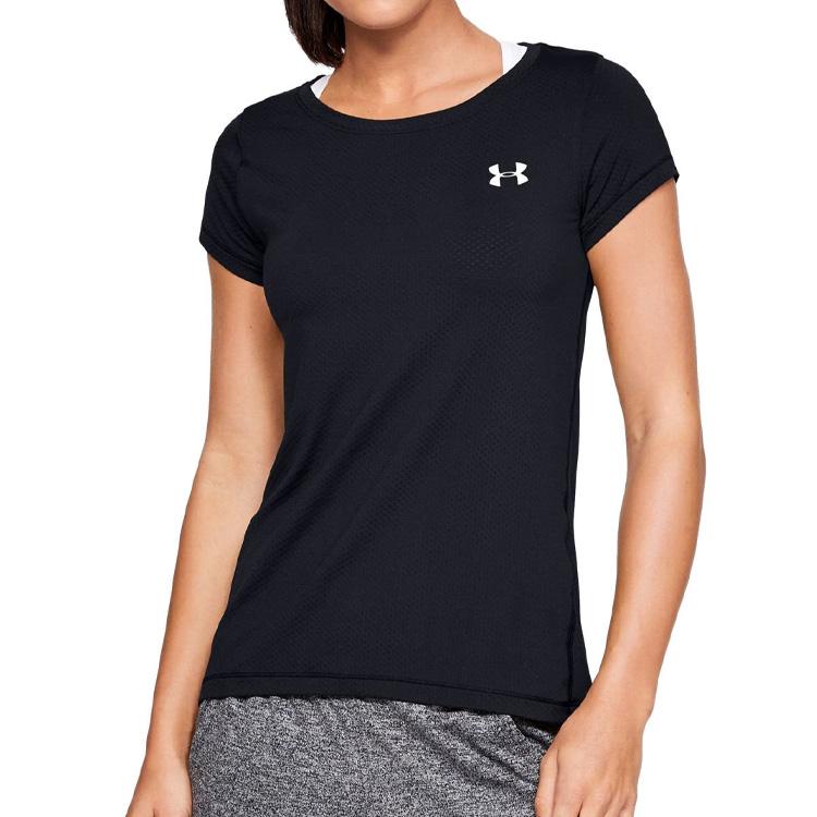 Under Armour HeatGear Armour Logo Print Crew Neck T-Shirt Women Tops Black 1328964-001