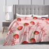 Pink Strawberry Print Flannel Blanket  Warm Soft Throw Blanket for Bedroom Camping Street Trend Bedspread Sofa Bed Cover