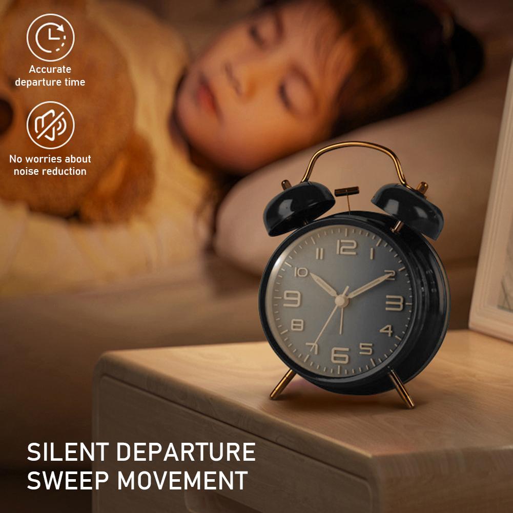 4 Inch Retro Vintage Twin-Bell Alarm Clock Compact Size Alarm Clock Extra-Loud Metal Bell Clock For Nightstand Desk Bookshelf