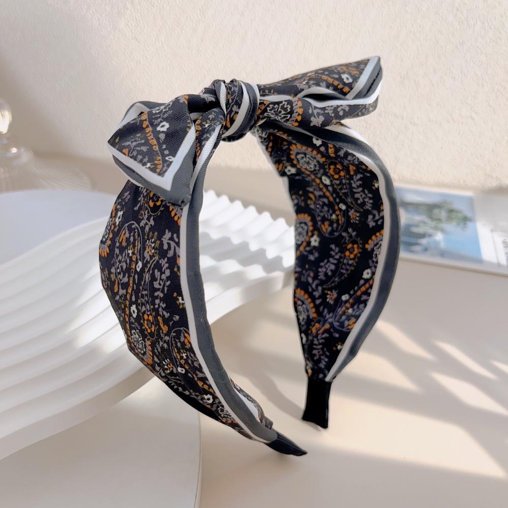 Retro Bohemian Bandanna Bow Rabbit Ear Headband for Women Floral Paisley Wide Hoop Turban Hair Band Hair Styling Accessories