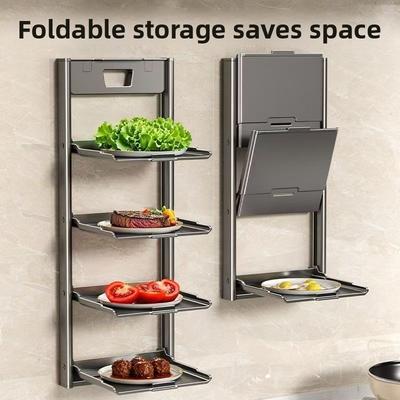 Kitchen Folding Vegetable Preparation Rack Suction Cup Multi-layer Multi-functional Side Dish Household Wall-mounted Storage