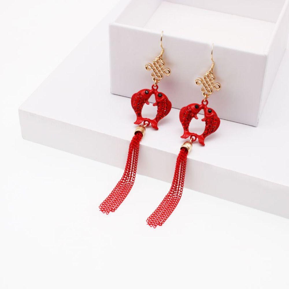 Lucky Lunar New Year Earrings Aesthetic Red Koi Dangle Earrings  Girls