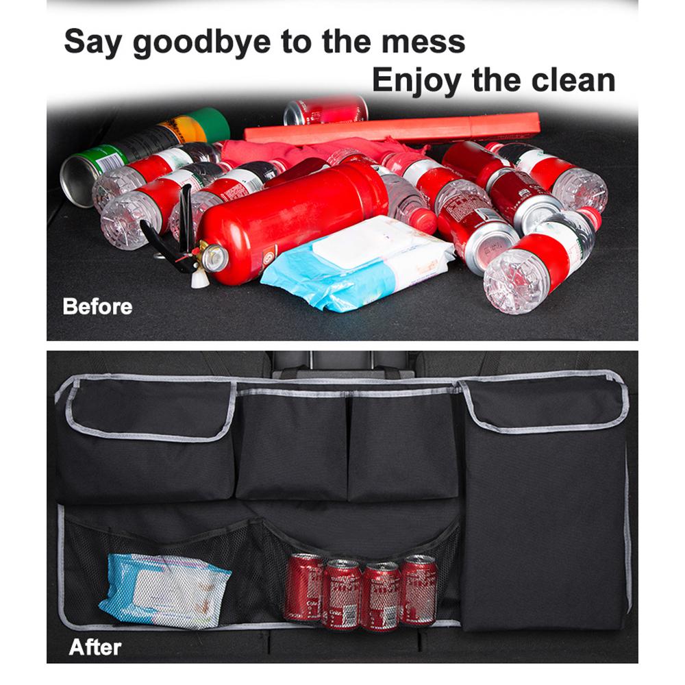 Car Trunk Organizer, Large Capacity Car Backseat Hanging Organizer with 4 Pockets & 2 Mesh Pouches,