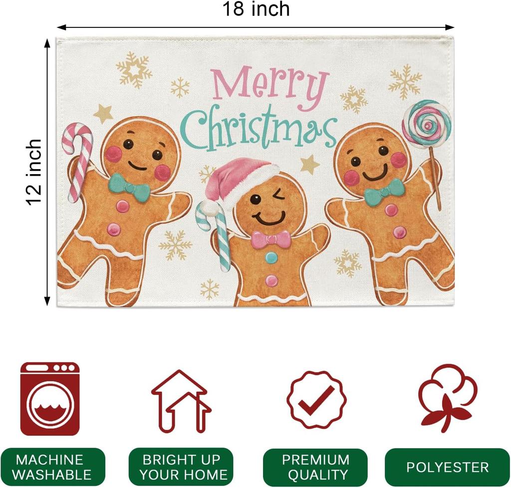 4/6/8/10pcs Christmas Cute Gingerbread Man Meal Mat Restaurant Kitchen Durable Table Mat Cup Mat Home Decoration