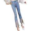 Rhinestone Tassel Jeans for Women In Summer Cotton Tight and Fashionable Design Small High-waisted Nine-point Pants