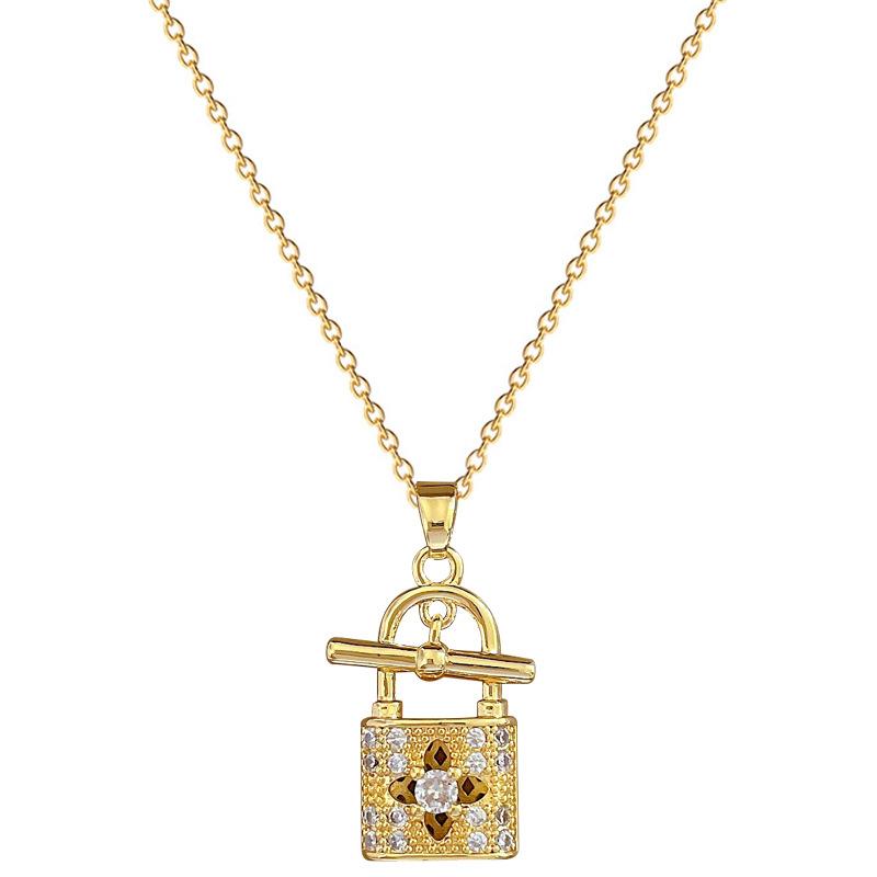 Lucky Lock Light Luxury Temperament Gorgeous Full Diamond Necklace Female Versatile Collarbone Chain Titanium Steel Chain