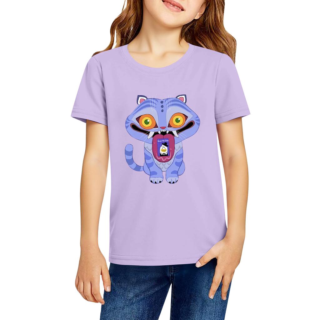 Fashionable Round Neck Short Sleeve Work Clothes Printed Tops For KID Summer Tops