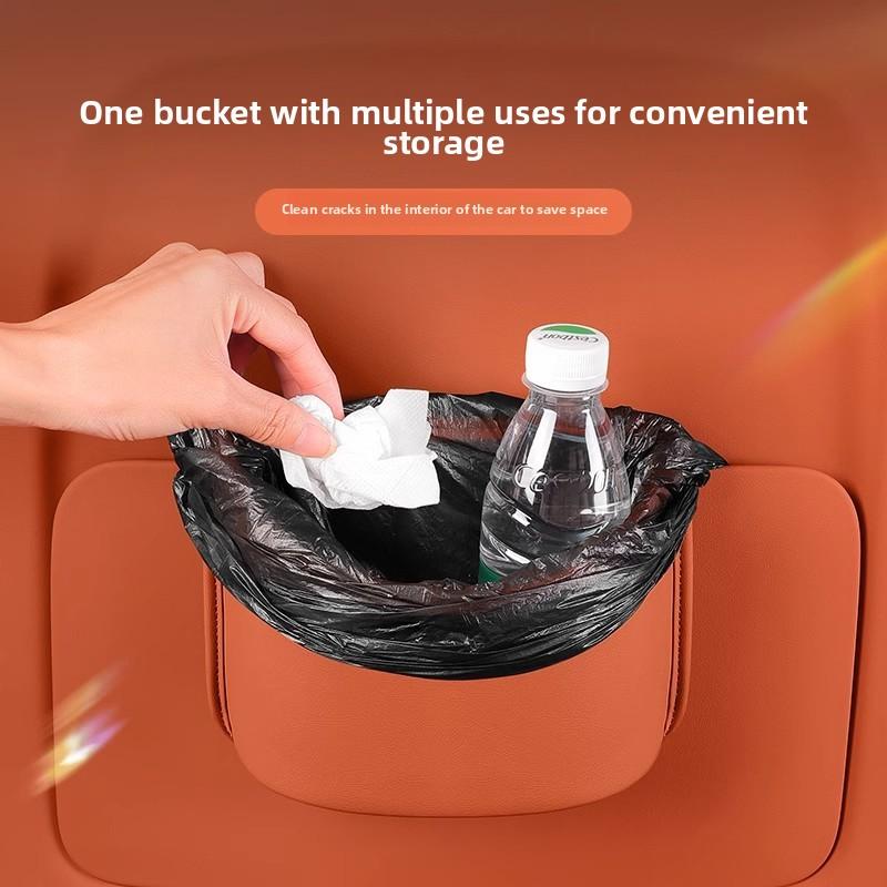 Multicolor Optional Pu Leather Car Hanging Trash Can Portable Anti Leak Vehicle Interior Garbage Storage Bin Organizer