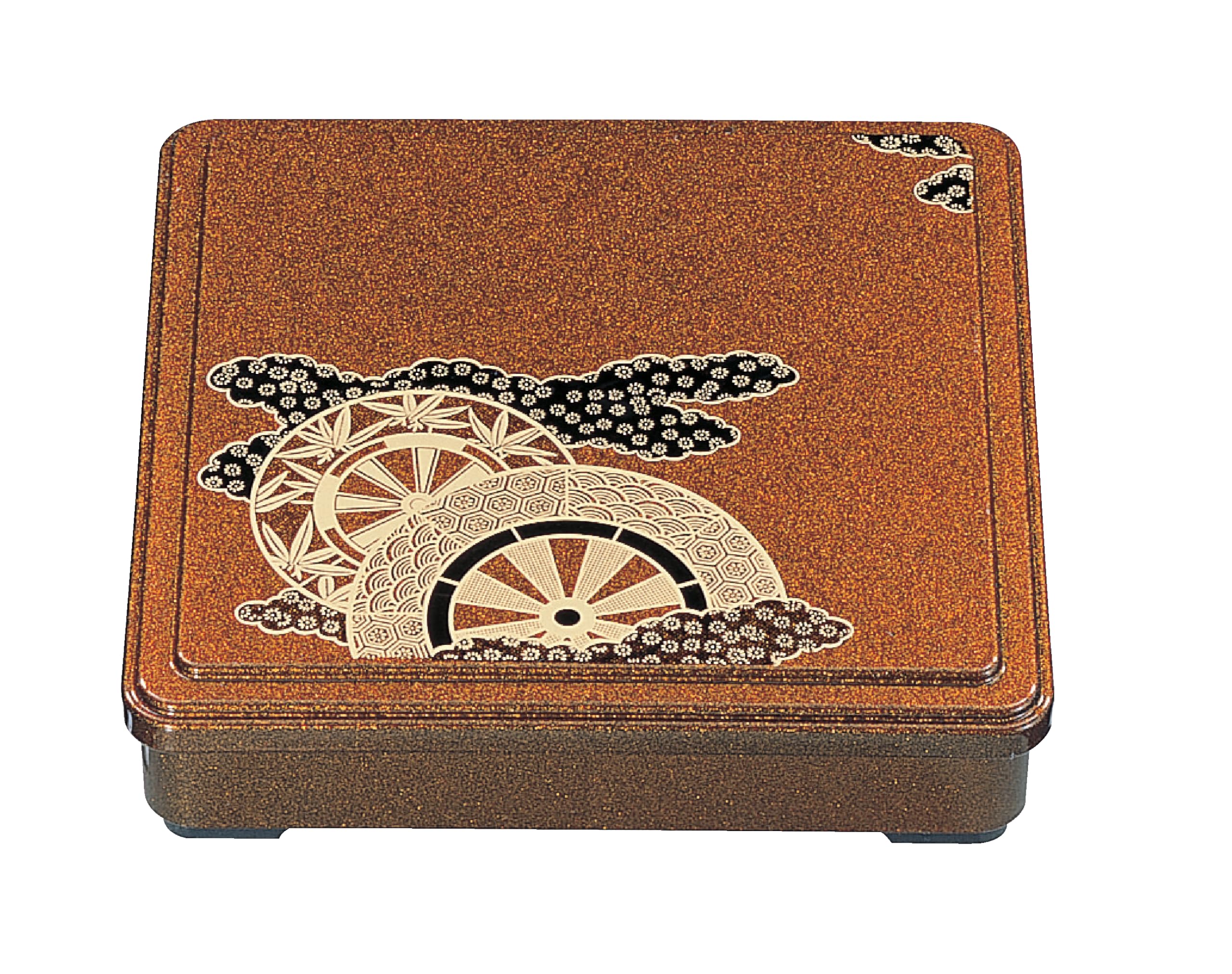 Wakaizumi Lacquerware Square Bento Finish with Imperial Carriage Design 7.5-inch Box, Pear-skin (Fixed Divider) 1-405-6