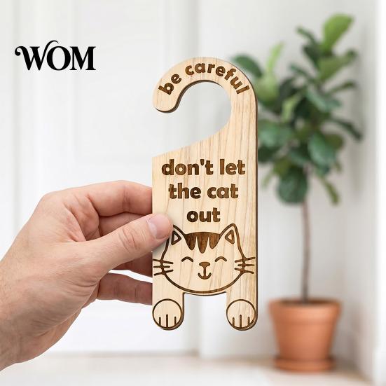 Cat Room Entrance Warning Door Handle Sign, Wooden Cartoon Hanging Reminder, Pet Sign Safety Knob Hanger, for Bedroom And Entryway Doors Decorative