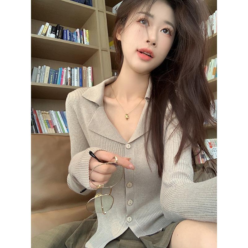 Vintage Long-sleeved Niche Knit Cardigan Coat Women's New Autumn Slimming Short Undercoat Top
