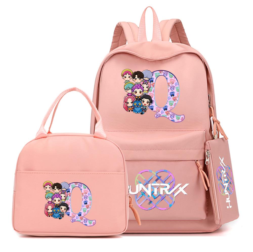 3Pcs/set 26 English Letter K-Pop Printed Backpack with Handbag Pencil Case for Teenager Student Boy Girl Schoolbag Bookbag Large Capacity Travel Bag