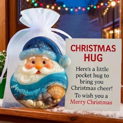 Christmas Pocket Hug Gift with Encouragement Cards Santa Claus Mini Charm Ornament Emotional Support
