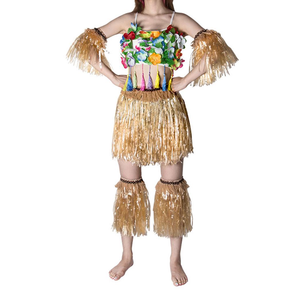 Hawaiian Grass Skirt Costume Set Adults Hawaiian Elastic Skirt Decorations for Luau Party Dress Beach Celebration Carnival