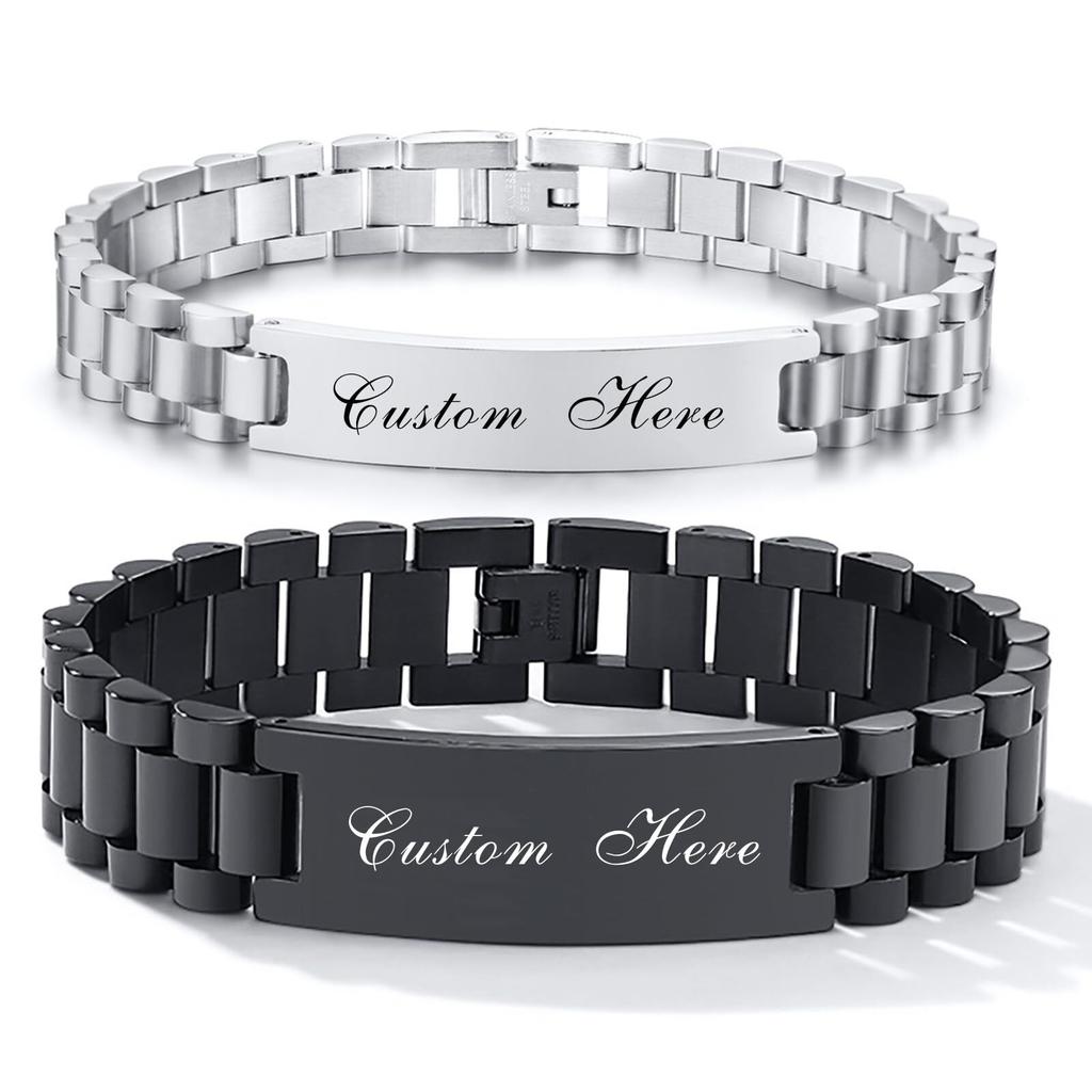 Vnox Pulseiras Personalizadas de Presente de Amor para Casais, Pulseira Combinando de Aço para Mulheres e Homens, Gravar Nome Presentes de Promessa para Ela/Ele