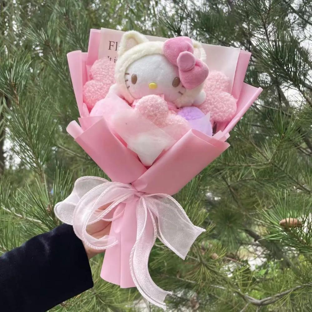 Kawaii Hello Kitty Katzenpuppen mit künstlichen Blumen Kreativer Strauß Weihnachts-Valentins-Geburtstags-Abschlussgeschenke