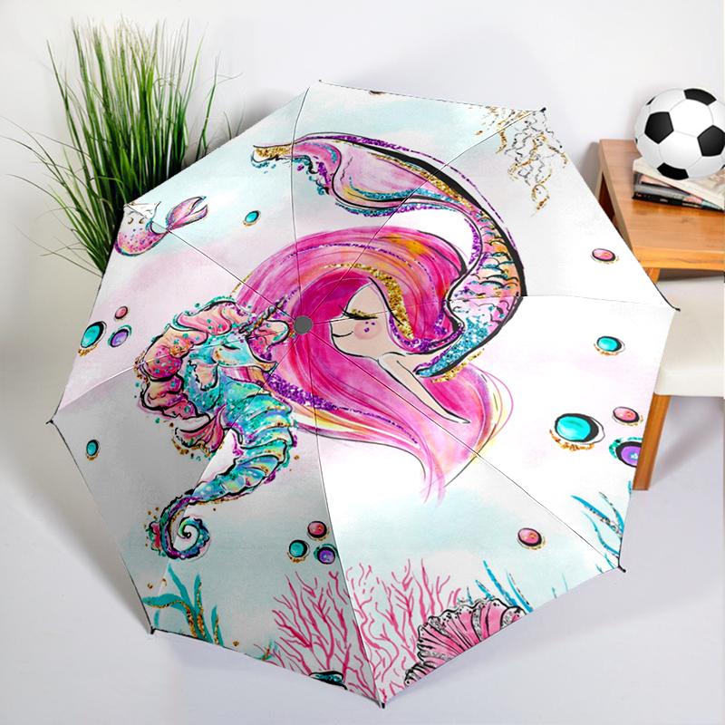 1PC Fantasy Mermaid Umbrella Automatic Open/close, Sturdy Iron Frame & 8-Rib Struct, Umbrella for Women & Men, Christmas Gifts