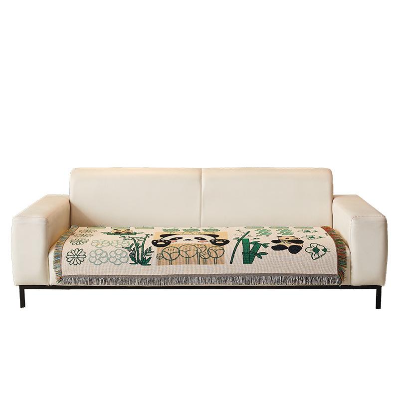 Cute Sofa Towel, Cartoon Panda Cover, Double-Sided Available Sofa Cushion, Universal For All Seasons, Dirt-Resistant And Non-Slip Sofa Cover