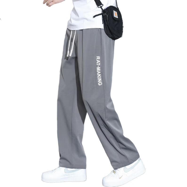 PLAYBOY Casual Pants for Men, Spring And Summer Trousers, Loose Straight-Leg Wide-Leg Trendy Sports Pants