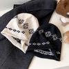 Warm Jacquard Knitted Hat Curled Edge Printing Knit Cap Cute Ear Protection Hat Winter