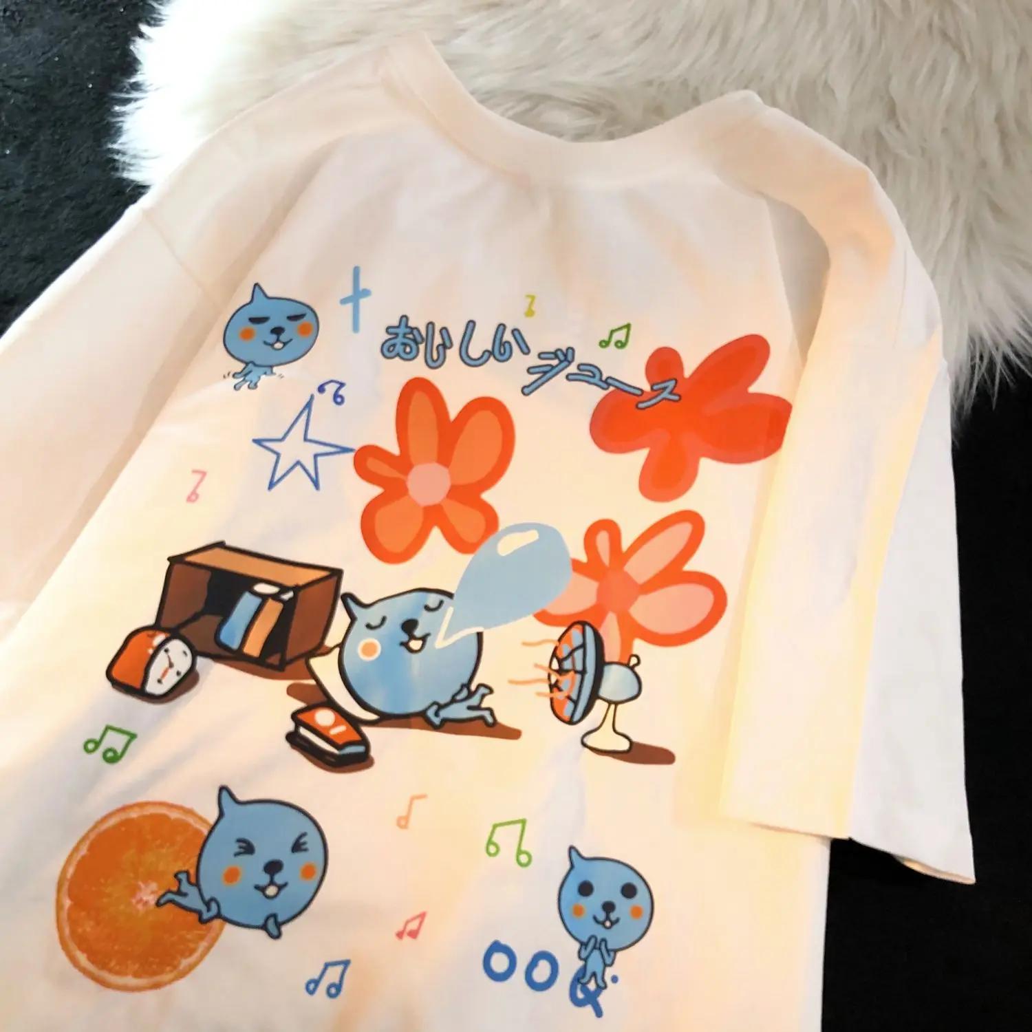 

Daiwing Летняя Прохладная Мультяшная Футболка с Коротким Рукавом Американская Сладкая Крутая Футболка с Коротким Рукавом Посадка Круглый Вырез Молодежный Тренд Y2K Топ S