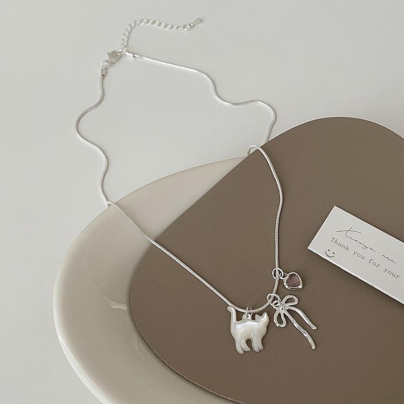 

Ожерелье с подвеской в виде котенка Fritillary Kitten Bow Love, женское, милое, изысканное, простое, индивидуальное, универсальное, цепочка на шею, цепочка на ключицу