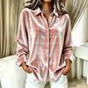 Women's Velvet Plaid Shirt - Casual Long Sleeve Loose Fit Top