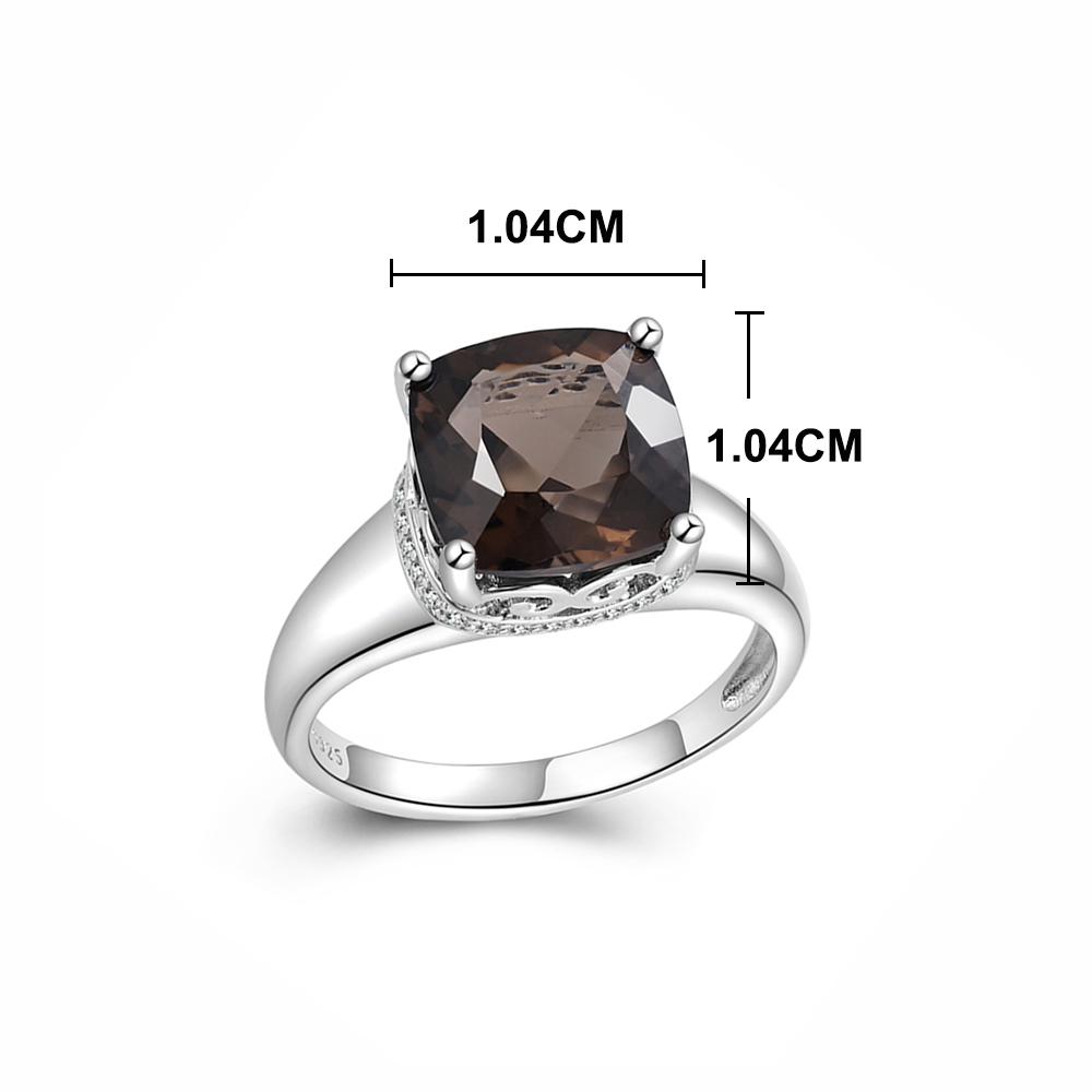 Simple Design Ring with Natural Smoky Quartz Cushion 10mm 925 Sterling Silver Fine Jewelry Women Nice Gift