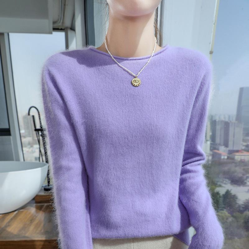2025 Women's Mink Cashmere Sweater: Semi-High Neck, Rolled Edge Knitted Pullover for Spring & Autumn