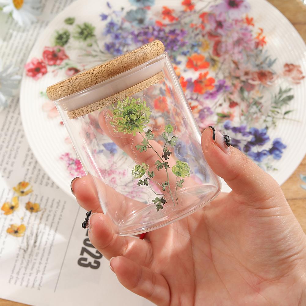 50pcs Flower Sticker Transparent Nature Plant Sticker Waterproof Ink Flower Sticker for Journaling Clear Decals