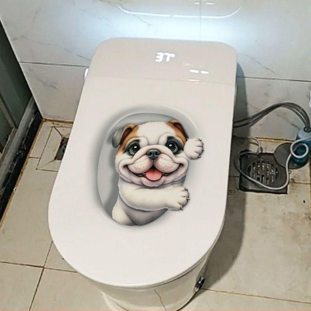 3D Katze Hund Wandaufkleber PVC Toilettensitz Aufkleber Lustige Toilettenaufkleber Heimdekoration