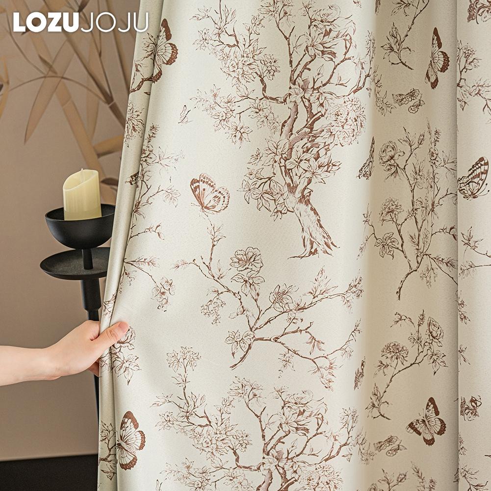 1PC LOZUJOJU French Retro Blackout Curtains with Butterfly Floral Print Curtains Thick Curtains for Bedroom Living Room Window for Home Decor