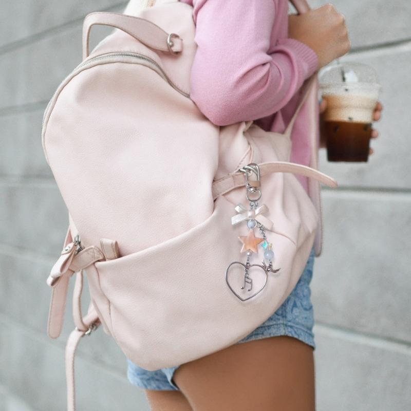 Delicate Beaded Phone Pendant Star Heart Charm Keychain with Bowknot Decoration for Bag Purse Backpack Women Girls Gift