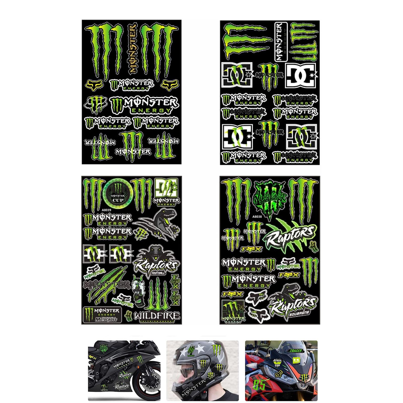 

Mirhua Monster Energy Мотоциклетный набор для и Универсальные наклейки, 4, Автомобили, Мотоциклы, Шлемы, Светостойкие, Настраиваемые, зелёный