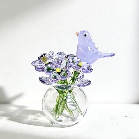 Hand Blown Mini Glass Figurines Collectible Tiny Bee Bird Dragonfly Butterfly Sculpture with Stem for Home Office Birthday Anniversary Gift