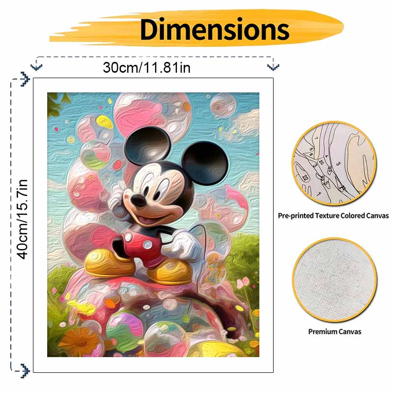 Disney digital oil painting Mickey Mouse bubbles flowers art handmade diy gift home decoration