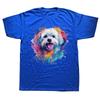 T-shirts graphiques pour chien Maltais amusants et colorés en art éclaboussé Mode homme femme T-shirt décontracté 100% coton ample surdimensionné