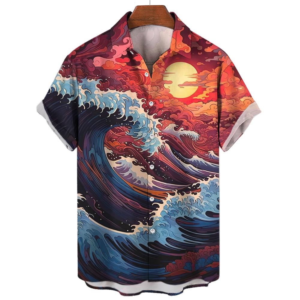

2025 Новые рубашки для мужчин с коротким рукавом, одежда в японском стиле с рисунком укиё-э, свободные летние рубашки в уличном стиле для мужчин XL