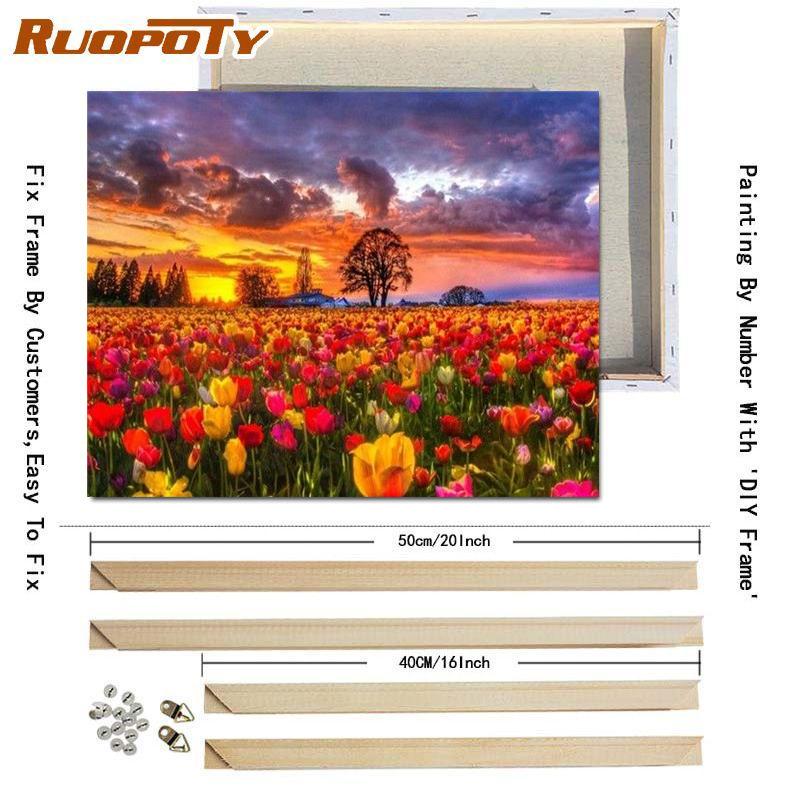 RUOPOTY Digital Painting Flower Sea Hand-Painted Wall Art Painting Unique Gifts On Canvas Sunset Pictures Home Decoration