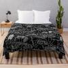 All The Mushrooms On Black Throw Blanket