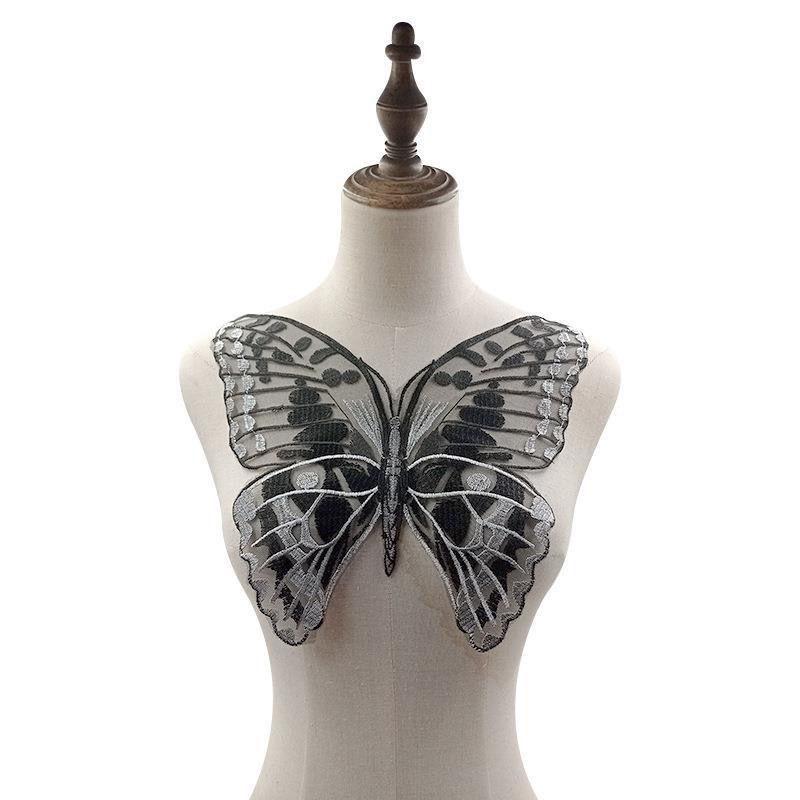 Silver-Black Butterfly Pattern Cloth Sticker Mesh Bottom Two-Color Embroidery Water-Soluble Mesh Embroidery Diy Lace Lace Clothing Auxiliary