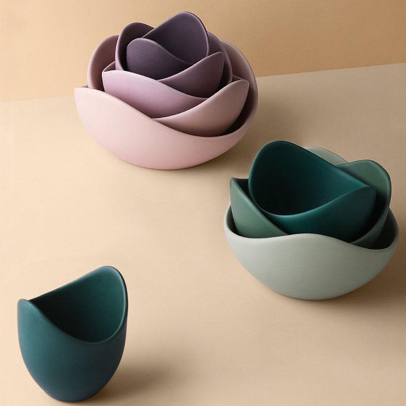 Lotus Ceramic Bowl Dishes Plates Sets Decor Creative Fruit Salad Plate Dinner Plate Organizer Flower Shape Container Storage